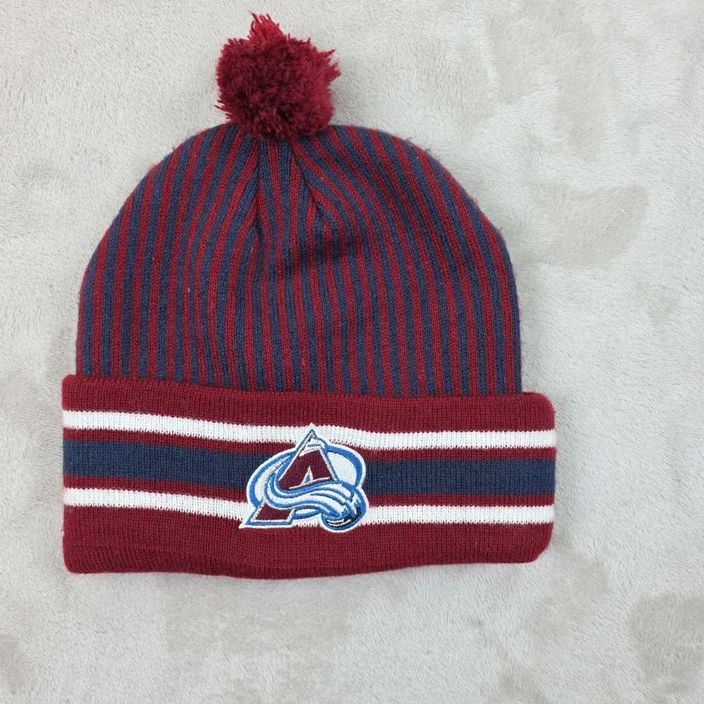 Colorado Avalanche Beanie Hat Youth Boys‎ 8 20 Burgundy Blue Pom Cuff Knit NHL